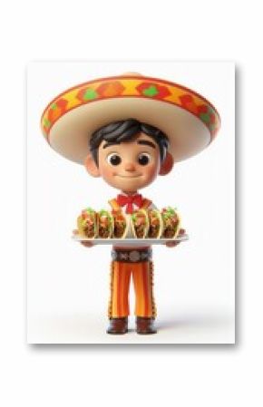 Festive boy holding tacos colorful background cartoon character fun concept
