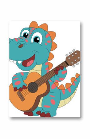 cartoon dinosaur guitar player