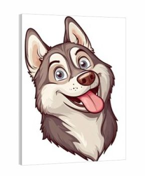 Happy cartoon husky dog with playful expression.