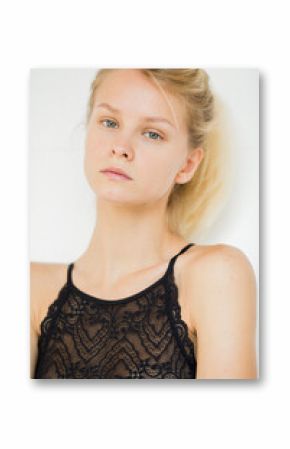 Portrait of a beautiful young woman on a white background