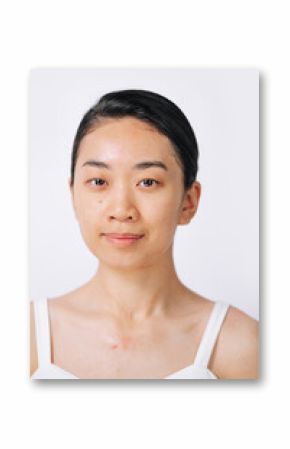 Asian woman with bare face after washing her face