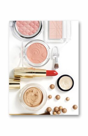 cosmetics on white with light shadows