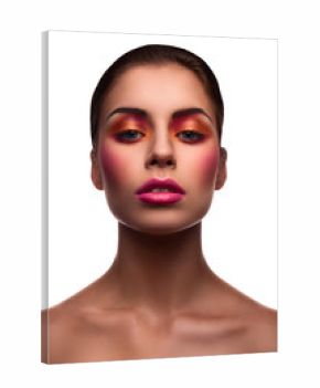 Beautiful fashion model with pink lips and blush and glossy eyel