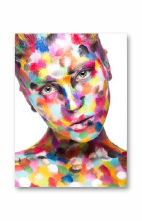 Girl with colored face painted. Art beauty image.