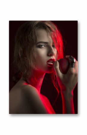 allure woman with red apple