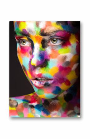 Girl with colored face painted. Art beauty image. 