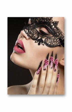 Beautiful girl with long nails and sensual lips. Beauty face.