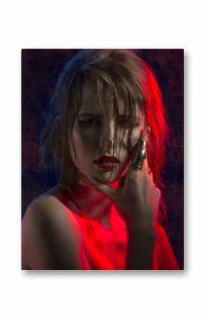 sexy woman in red half-light