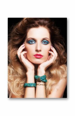 Portrait of young beautiful woman with curly shaggy hair style