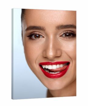 Beauty Fashion Woman Face With Perfect White Smile, Red Lips