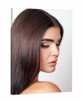 young brown-haired sexy girl over gray background, beautiful hea