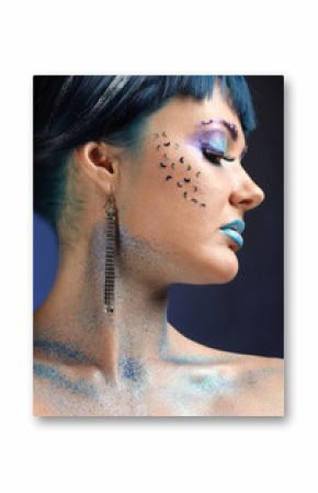 Portrait of Beautiful Woman with Glitter Makeup. 