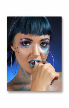 Portrait of Beautiful Woman with Glitter Makeup. 