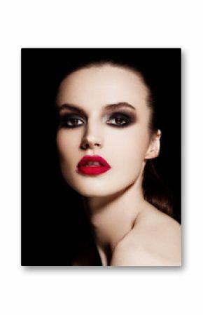 Beauty smokey eyes red lips makeup fashion model