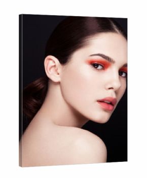 Beauty red eyes and lips makeup fashion model