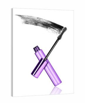 Mascara brush with black strokes in dynamics, isolated on white background