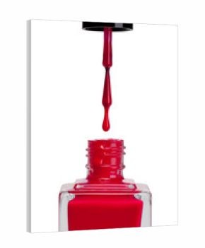 red nail polish bottle on white background