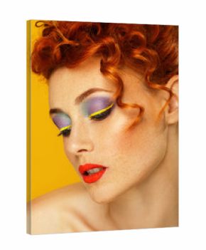 Red-haired. Beautiful girl with bright makeup