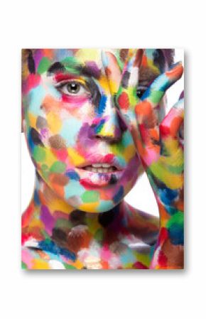Girl with colored face painted. Art beauty image.