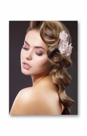  woman in the image of the bride with flowers in her hair.