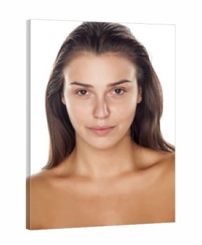 young beautiful woman without makeup on a white background