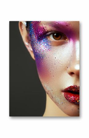 Beauty, cosmetics and makeup. Magic eyes look with bright creative make-up