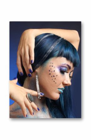 Portrait of Beautiful Woman with Glitter Makeup. 