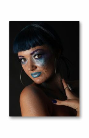 Portrait of Beautiful Woman with Glitter Makeup. 