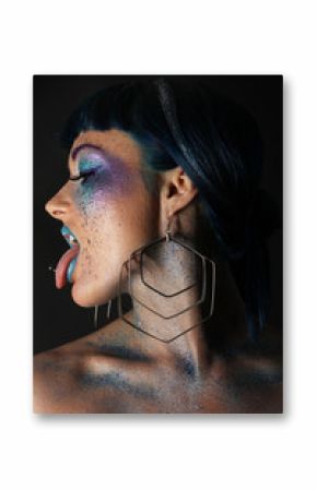 Portrait of Beautiful Woman with Glitter Makeup. 