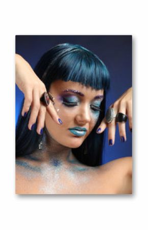 Portrait of Beautiful Woman with Glitter Makeup.