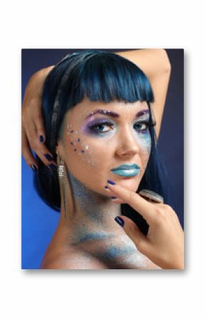Portrait of Beautiful Woman with Glitter Makeup. 