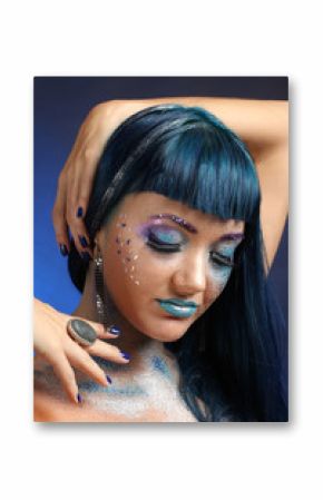 Portrait of Beautiful Woman with Glitter Makeup.