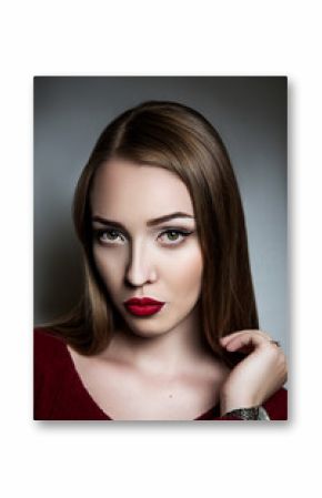 Portrait of beautiful sensual girl with red lips