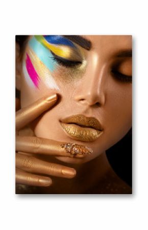 Beauty fashion art portrait of beautiful woman with colorful abstract makeup