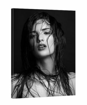 Beauty makeup wet hair fashion model red lips