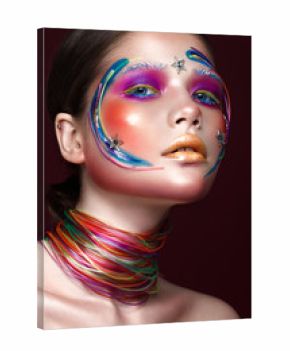 Beautiful girl with creative make-up in pop art style. Beauty face. Photo taken in studio