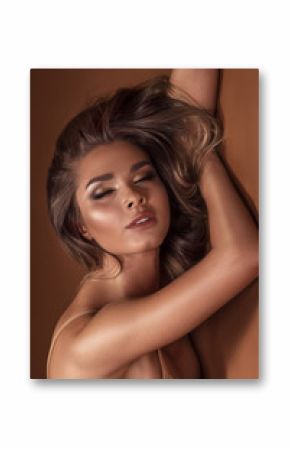 Beauty portrait of sensual brunette girl.