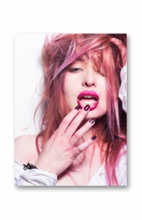 Sexy girl with fashion makeup. Makeup cosmetics and skincare. Beauty salon and hairdresser. Sexy woman with fashion makeup. Hair loss and care. manicure. Feeling flirty. Sensual lady