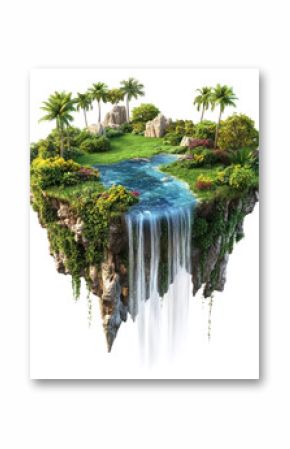 PNG Real floating island waterfall landscape tropical.