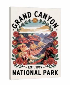 Grand Canyon National Park Vintage Poster: Retro Style Travel Art Showcasing Iconic Landmarks and Colorful Scenery for Outdoor Adventures in Southwest USA