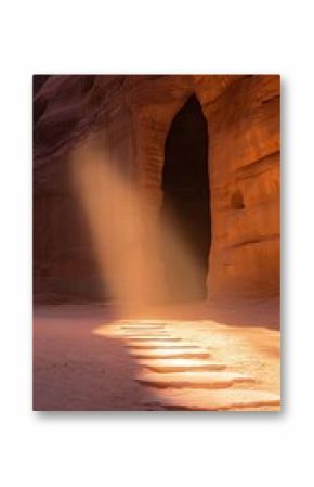 Vertical Canyon Passage with Ambient Light and Stone Steps