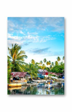 Barabo town,river neighborhood scenes at sunset, Mindanao Island,Surigao del Sur district,The Philippines.