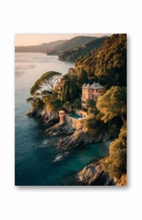 Stunning Coastal Villa Perched on a Cliff Overlooking the Serene Mediterranean Waters During Sunset