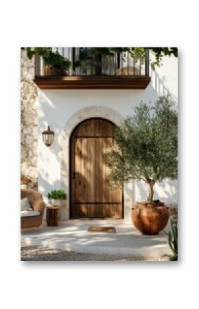 Rustic Entryway Adorned With Greenery and Warm Natural Elements in a Serene Garden Setting