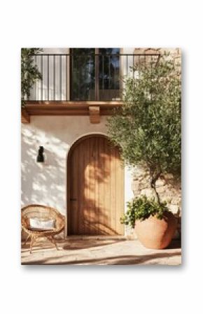 Rustic Entryway Adorned With Greenery and Warm Natural Elements in a Serene Garden Setting.