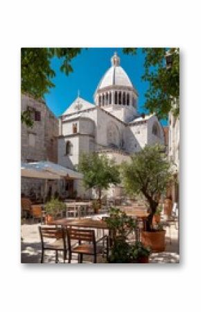 Enjoying a Sunny Afternoon at a Historic Outdoor Cafe Near the Cathedral in Split, Croatia