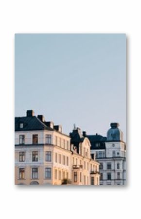 Beautiful Historic Buildings With Architectural Details Against a Clear Sky at Sunset in a City