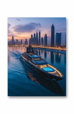 Big luxury yacht at sunset