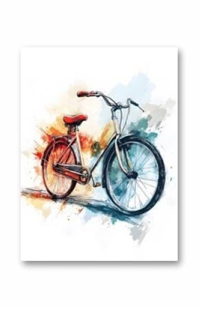 A vintage bicycle stands elegantly, its classic design rendered in a vibrant artistic style, conveying a sense of nostalgia.