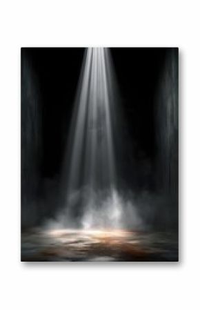 Spotlight shining down on foggy concrete floor in dark room